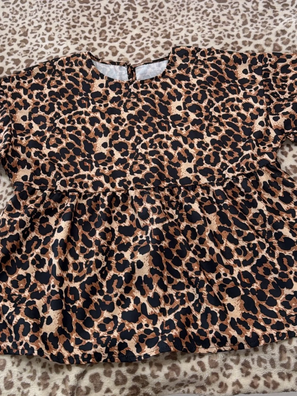 Leopard Print Peplum Blouse in Tan & Black
